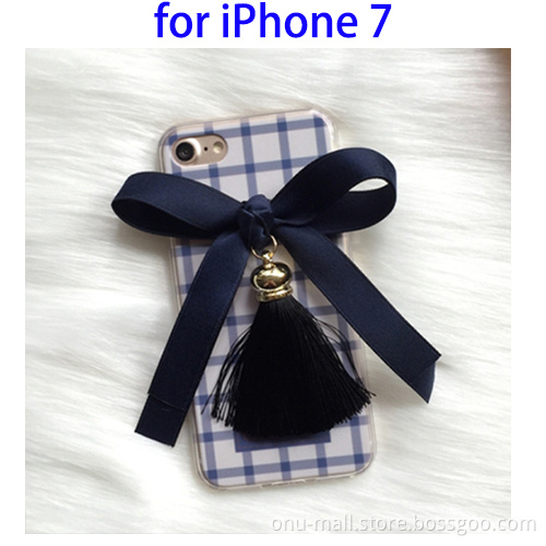 3D Bowknot Lattice Pattern Protective Soft TPU Back Case for iPhone 7